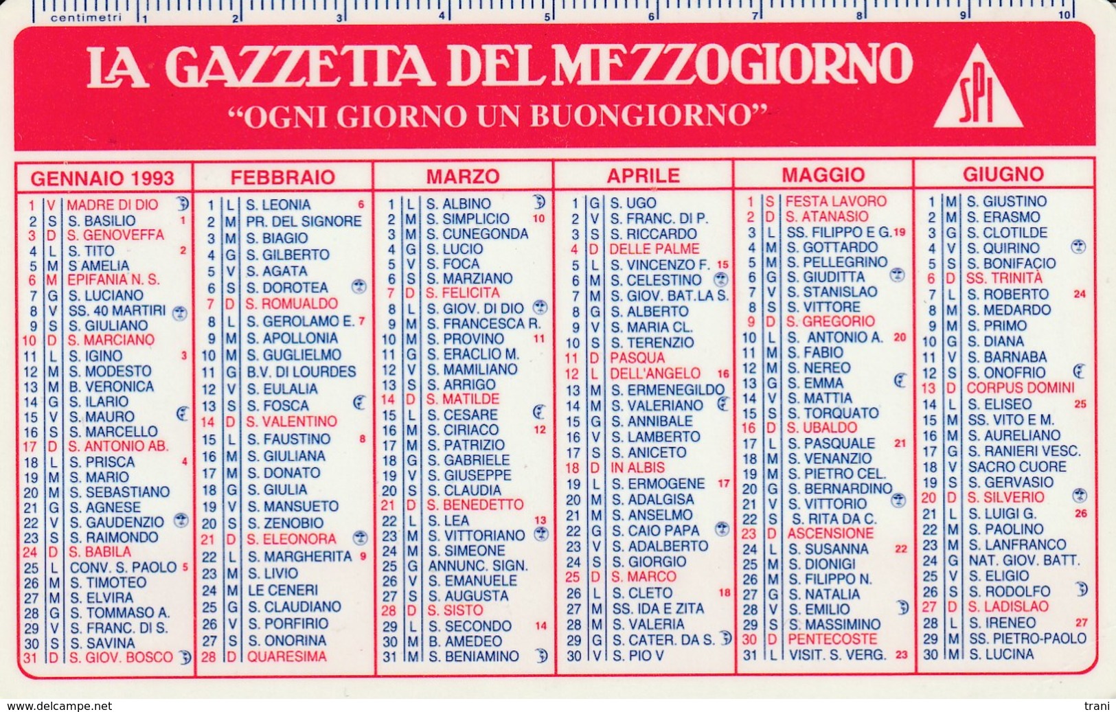 CALENDARIO TASCABILE - LA GAZZETTA DEL MEZZOGIORNO - Anno 1993 - Formato Piccolo : 1991-00