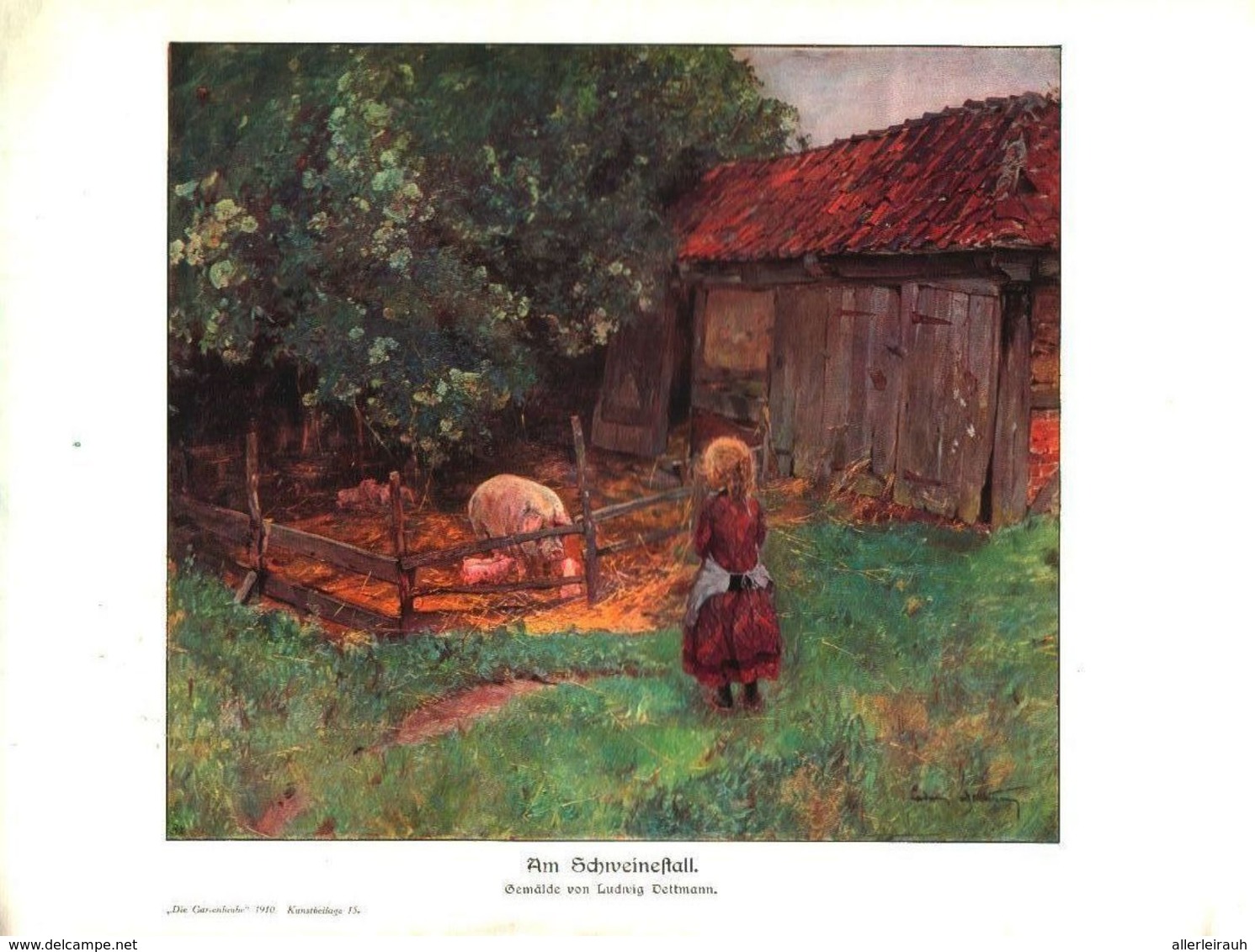 Am Schweinestall (nach Einem Gemälde Von Ludwig Oettmann) / Druck, Entnommen Aus Zeitschrift / 1910 - Paketten