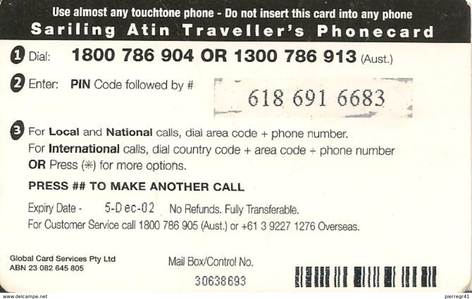 CARTE-PREPAYEE-AUSTRALIE-2002-SARILING ATIN TRAVELLERS -21$-CAMION- TBE- - Australie