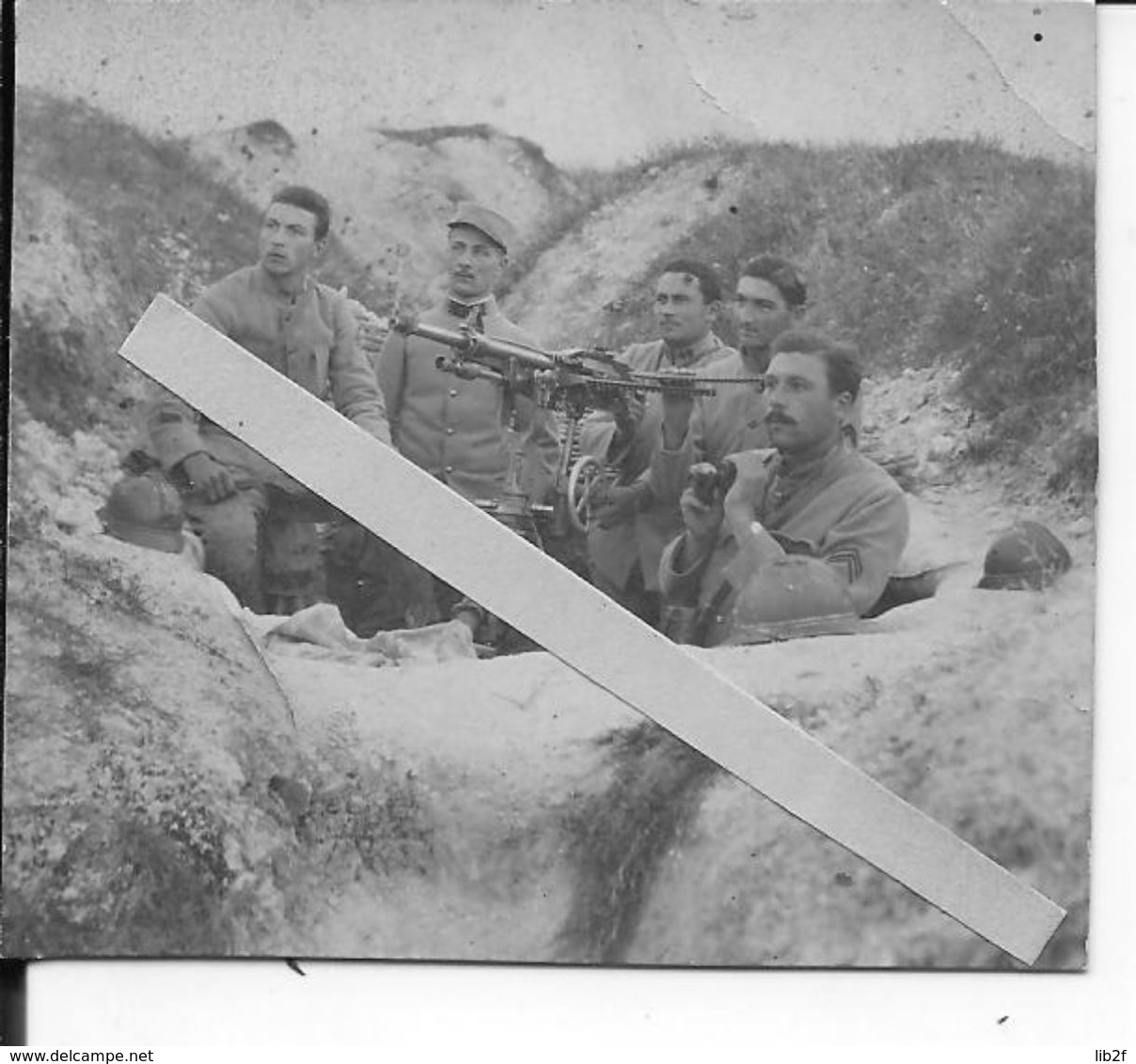 Marne 1916 Compagnie De Mitrailleurs Français Dans La Tranchée Mitrailleuse Saint-etienne En Position De Tir 1 Photo Ww1 - War, Military