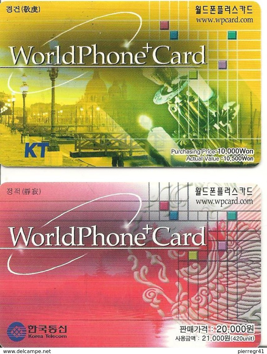 2-CARTES -PREPAYEE-COREE-WORLDPHONE CARD-10000/20000-TBE - Korea, South