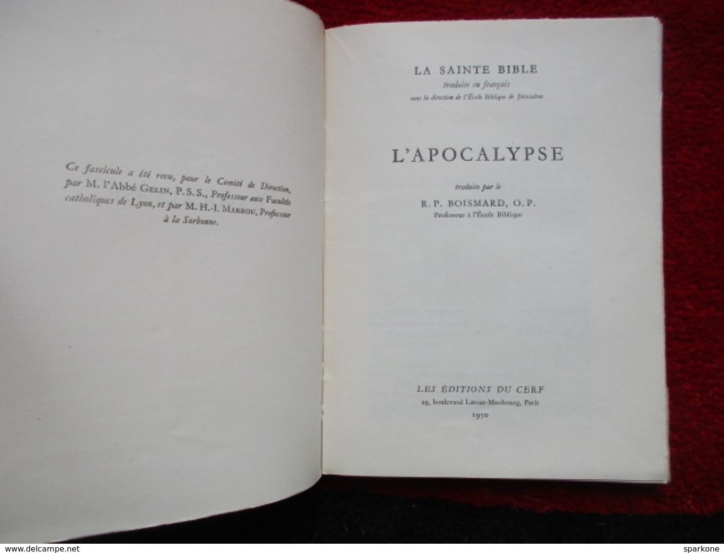L'apocalypse "La Sainte Bible" / éditions Du Cerf De 1950 - Religione