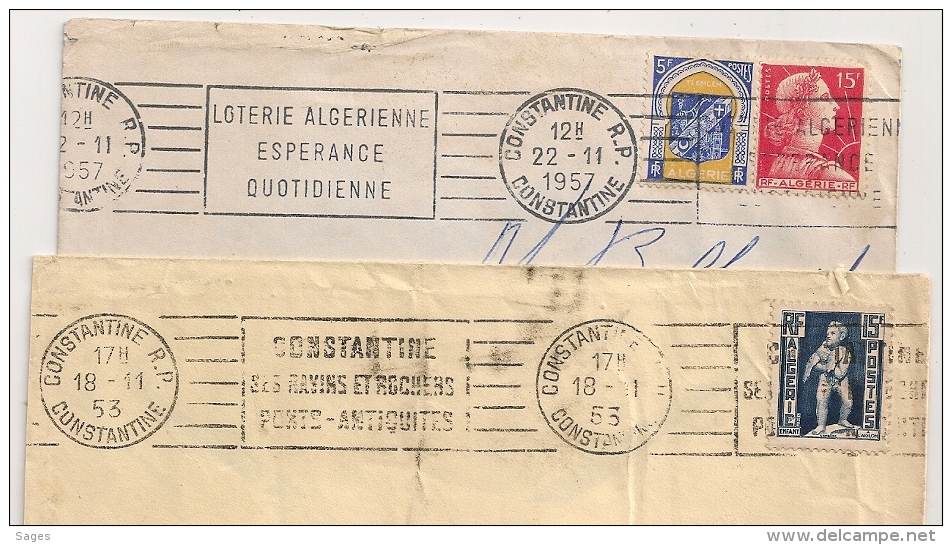 CONSTANTINE Algérie. 2 Mécaniques. 1953. 1957. - Lettres & Documents