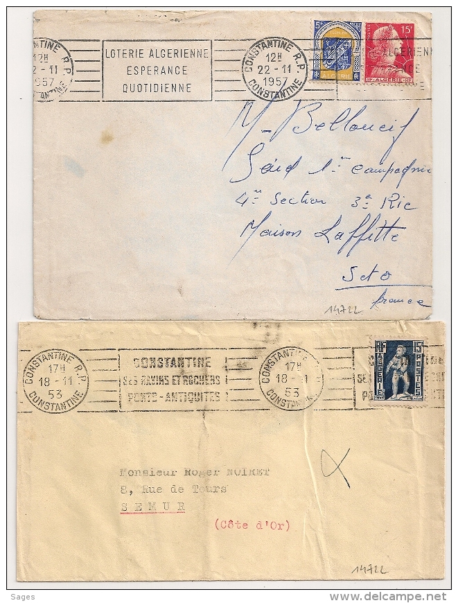 CONSTANTINE Algérie. 2 Mécaniques. 1953. 1957. - Lettres & Documents