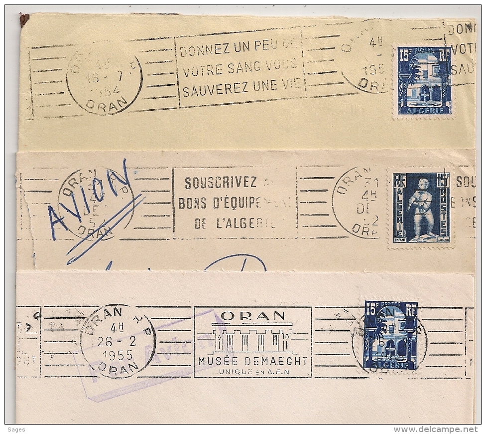 ORAN Algérie. 3 Mécaniques. 1952, 1954 Et 1955. - Lettres & Documents
