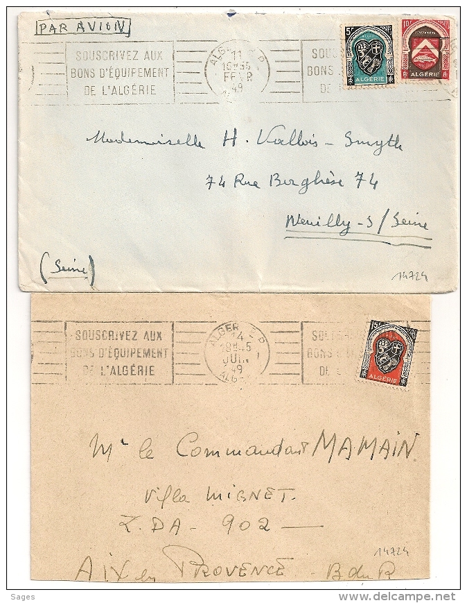 ALGER  Algérie. 2 Mécaniques. 1949. - Lettres & Documents