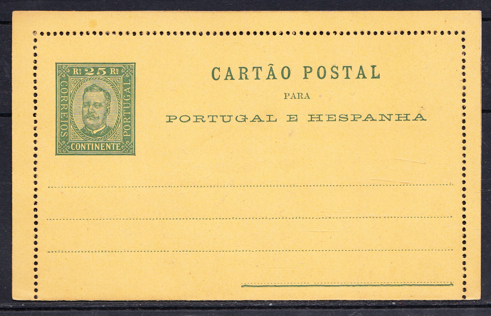 PORTUGAL 1892 ENTERO POSTAL. D. CARLOS 1º  CARTAO POSTAL  25 REIS. NUEVO CECI 3  N.77 - Entiers Postaux