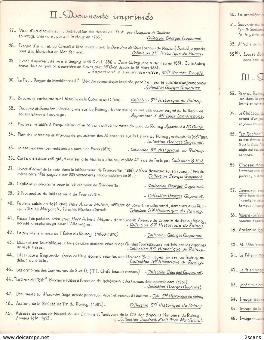 Dépt 93 - Bulletin 21 SOCIÉTÉ HISTORIQUE du RAINCY (32 p., 1953) - Montfermeil - Clichy-sous-Bois - Gagny - Villemomble