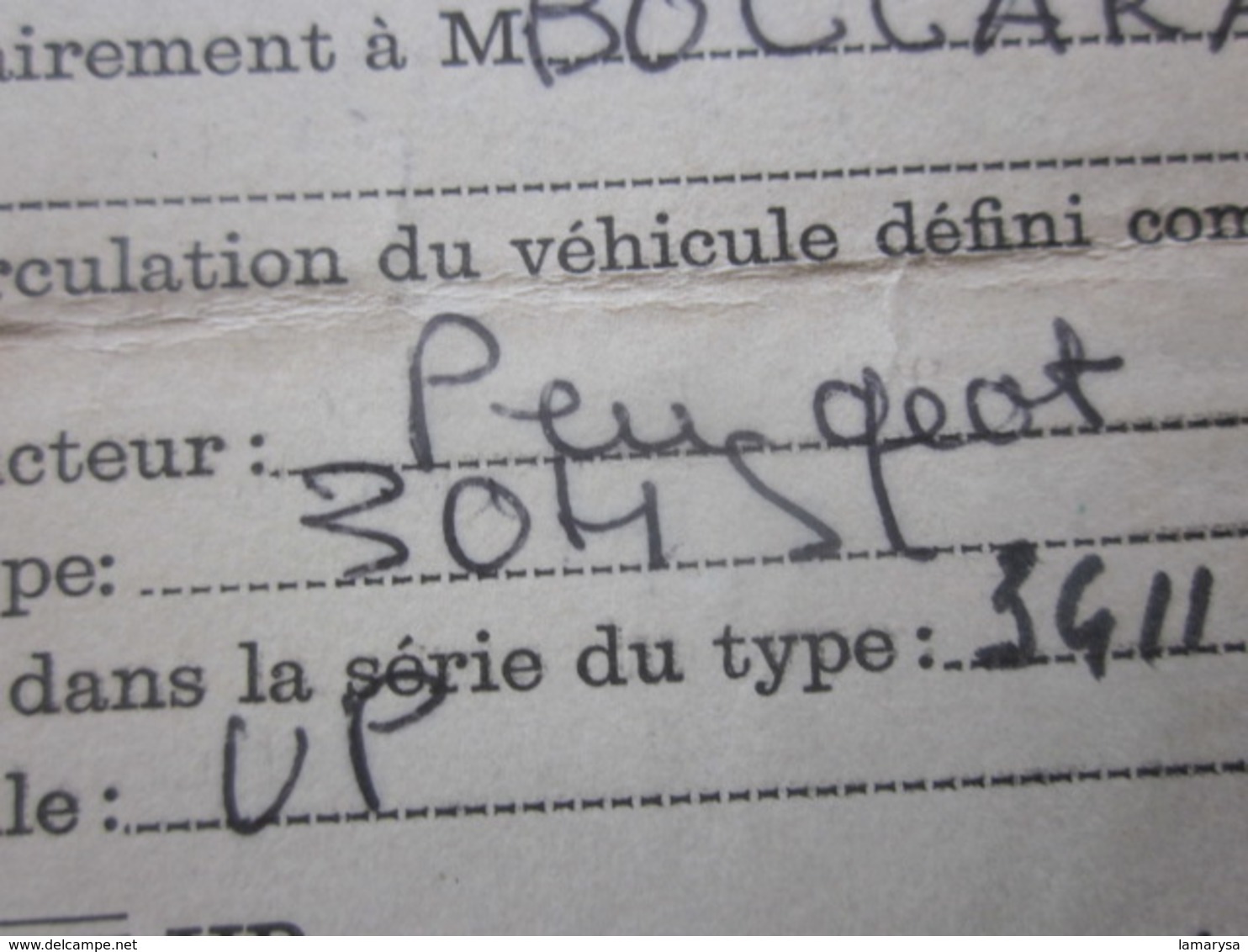 VOITURE AUTOMOBILE COLLECTION PEUGEOT 304(1972)CARTE GRISE CERTIFICAT D'IMMATRICULATION TEMPORAIRE 1438 WW 93-FISCAL SEC - Voitures