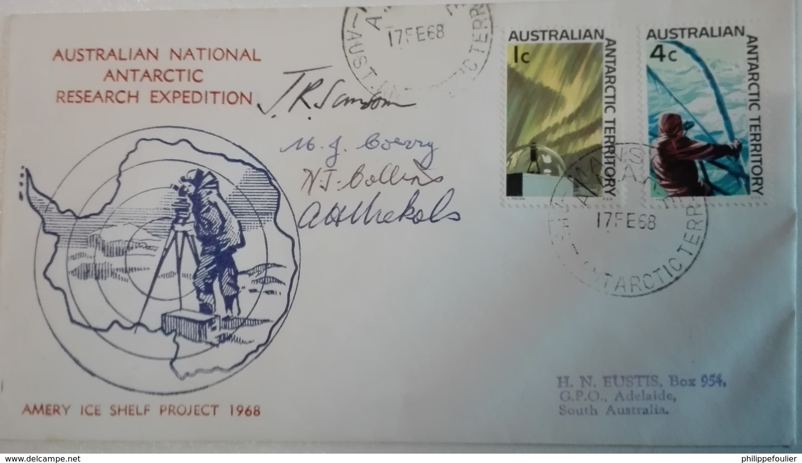 AAT "Amery Ice Shelf 68"  ANARE  Cancelled Mawson 17/02/68  + Signature Team - Covers & Documents