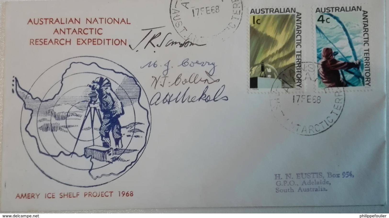 AAT "Amery Ice Shelf 68"  ANARE  Cancelled Mawson 17/02/68  + Signature Team - Covers & Documents