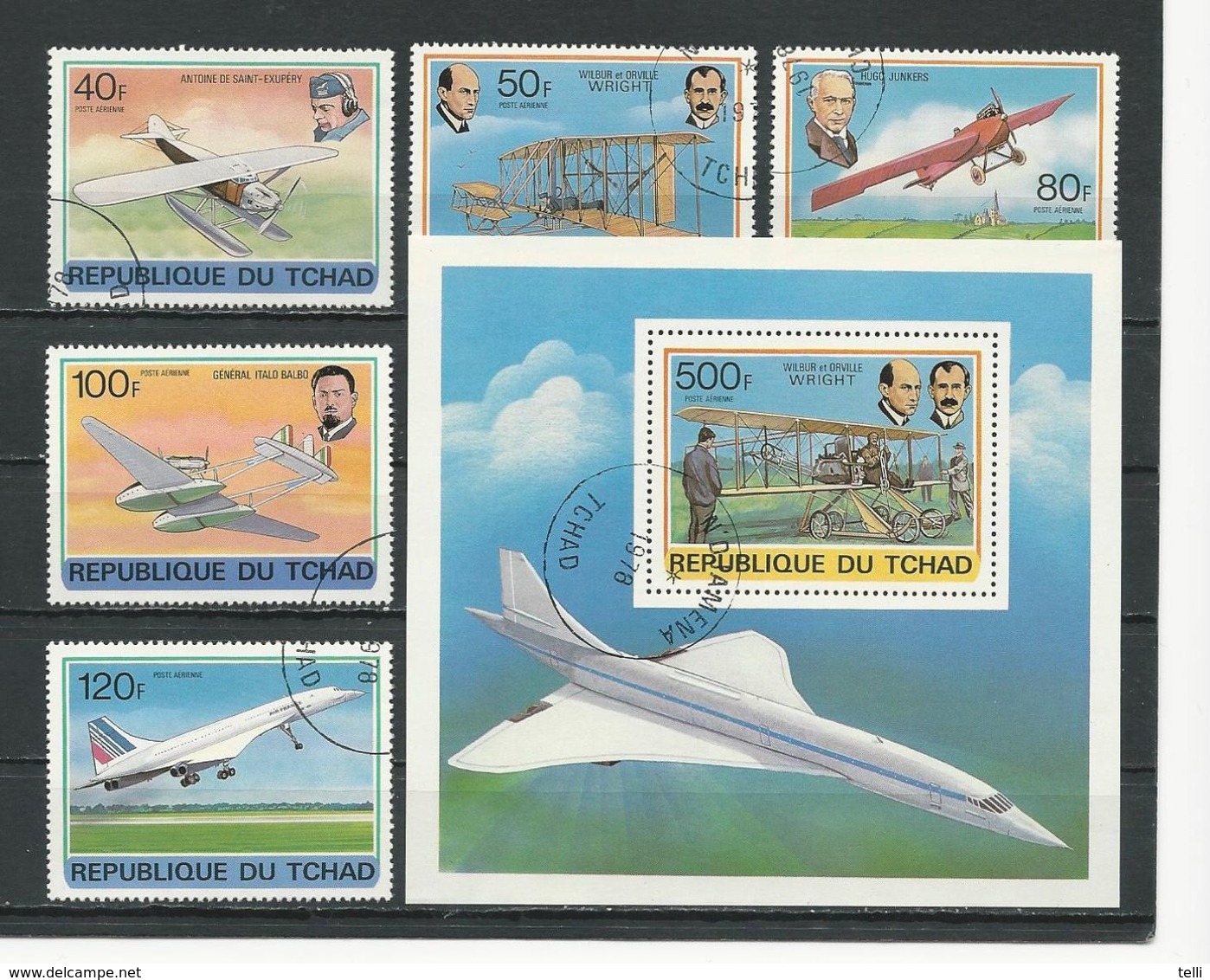 TCHAD  Scott C232-C236, C237 Yvert PA217-PA221, BF24 (5+bloc) O Cote 3,60$ 1978 - Tchad (1960-...)