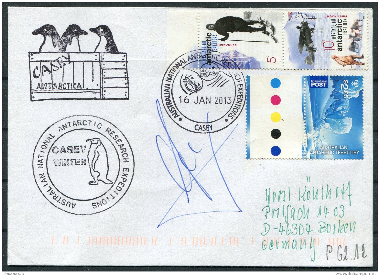 2013 Australia Antarctic A.A.T. AAT Polar A.N.A.R.E. CASEY Expedition Seal Penguin Cover SIGNED - Covers & Documents