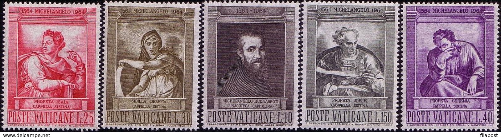 Vatican 1964, Mi 454 - 458. Painting By Michelangelo - Sistine Chapel. Sibilia, Joshua.   MNH ** - Paintings