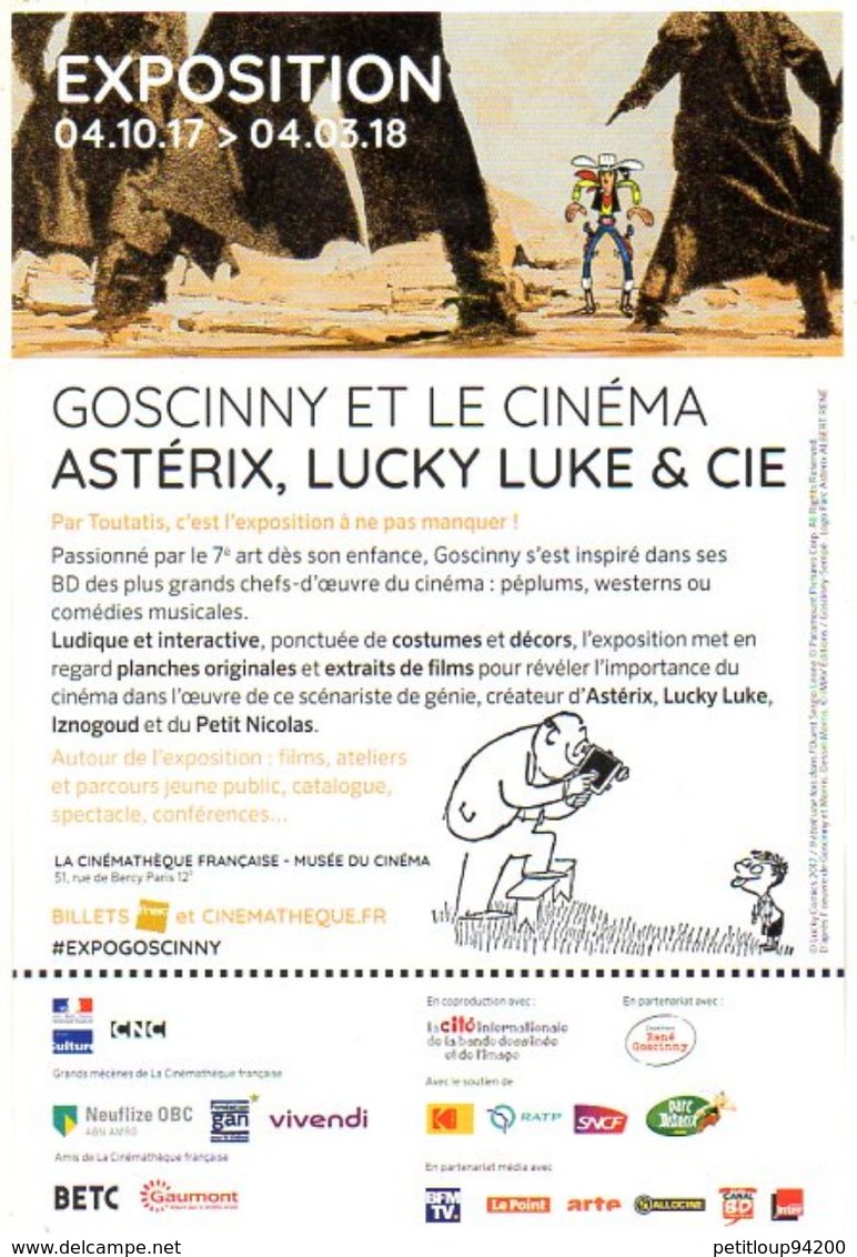 CARTON PUBLICITAIRE CINEMATHEQUE Exposition GOSCINNY Et Le CINEMA  *Asterix *Lucky Luke & Cie - Bandes Dessinées