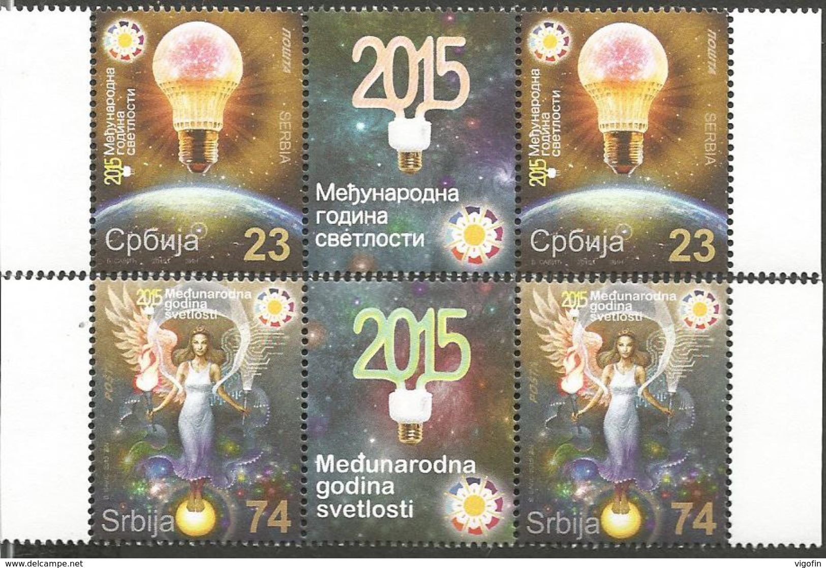 SRB 2015-620-1 INTERNATIONAL YEAR OF LIGHT, SERBIA, 2 X 2v + Labels, MNH - Serbien