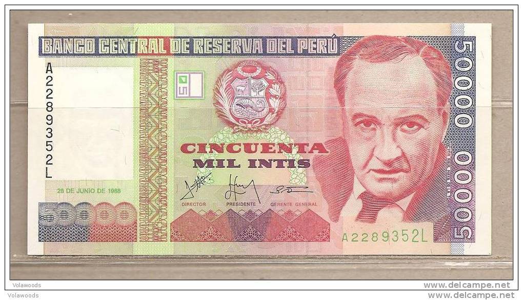 Peru' - Banconota Non Circolata FdS Da 50.000 Intis P-142 - 1988 - Perù