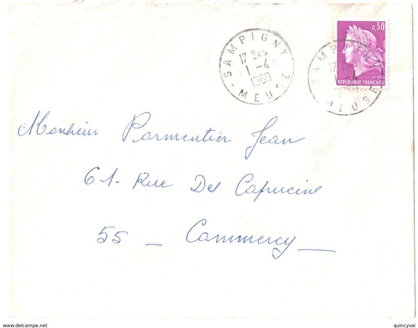 4356 SAMPIGNY Meuse Lettre 1 4 1968 30 C Cheffer Violet Yv 1536 Dest Commercy - Covers & Documents