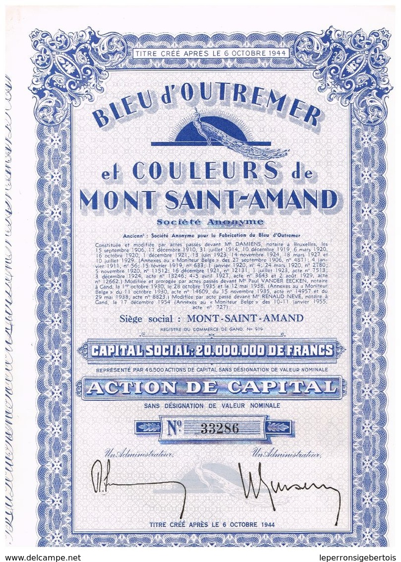 Action Ancienne - Bleu D' Outremer Et Couleurs De Mont-Saint-Amand - Titre De 1955 - - Industrie