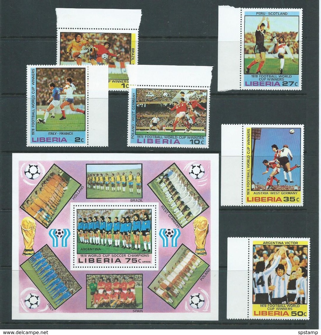 Liberia 1978 Argentina Soccer World Cup Winners Set Of 6 & Miniature Sheet MNH - 1978 – Argentine