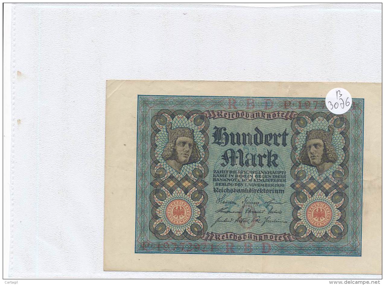 Billets -B3076- Allemagne - 100 Mark 1920 (type, Nature, Valeur, état... Voir  Double Scan) - 100 Mark