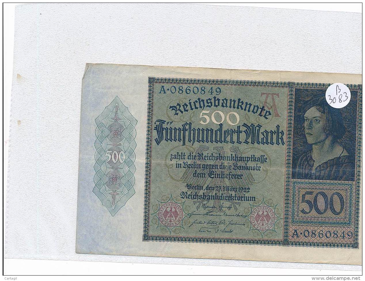 Billets -B3083- Allemagne - 500 Mark 1922 (type, Nature, Valeur, état... Voir  Double Scan) - 500 Mark