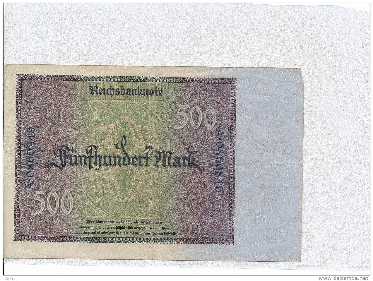 Billets -B3083- Allemagne - 500 Mark 1922 (type, Nature, Valeur, état... Voir  Double Scan) - 500 Mark