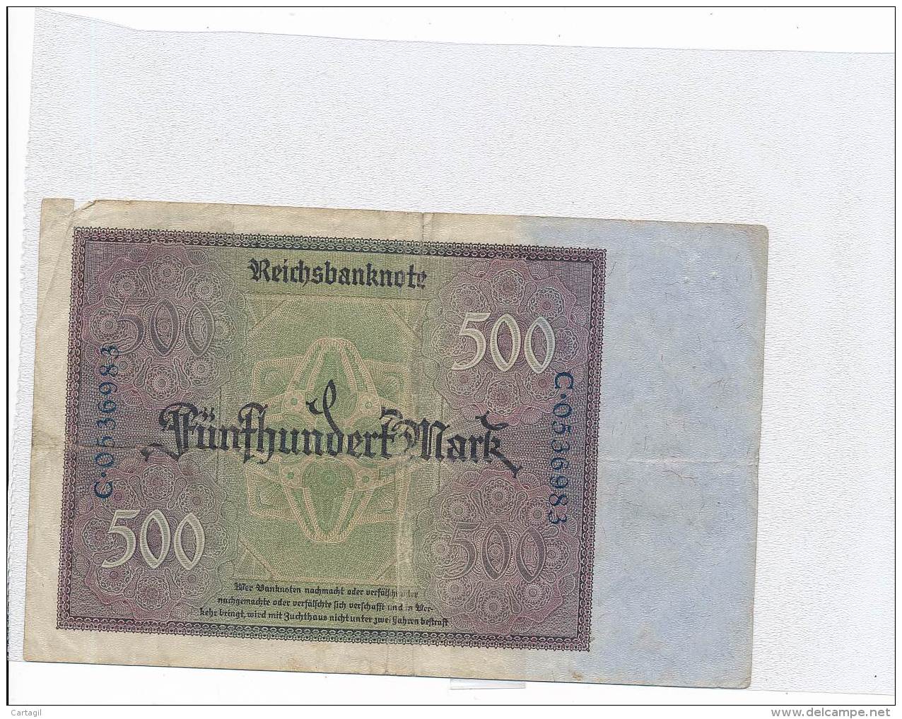 Billets -B3082- Allemagne - 500 Mark 1922 (type, Nature, Valeur, état... Voir  Double Scan) - 500 Mark