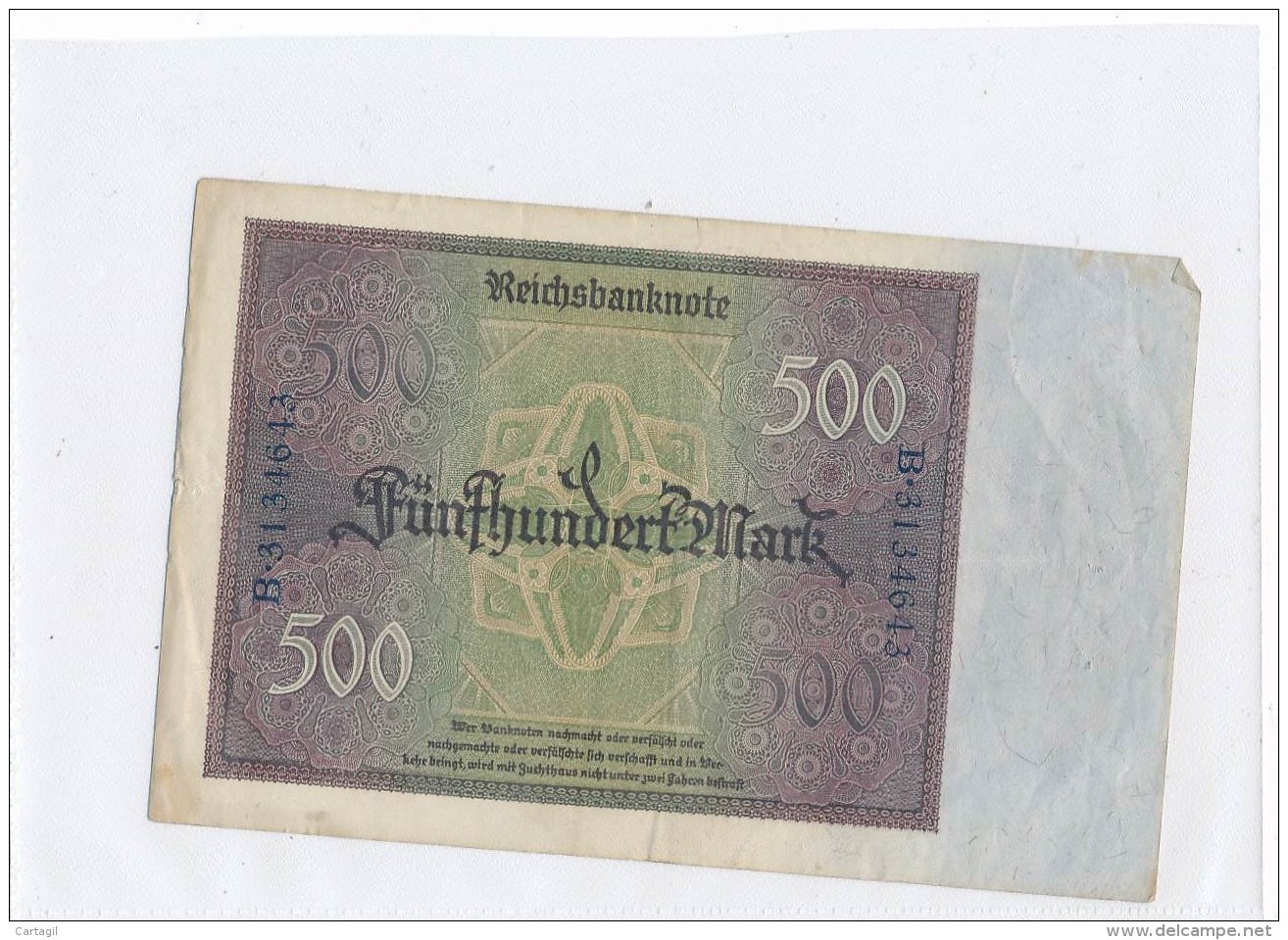 Billets -B3081- Allemagne - 500 Mark 1922 (type, Nature, Valeur, état... Voir  Double Scan) - 500 Mark