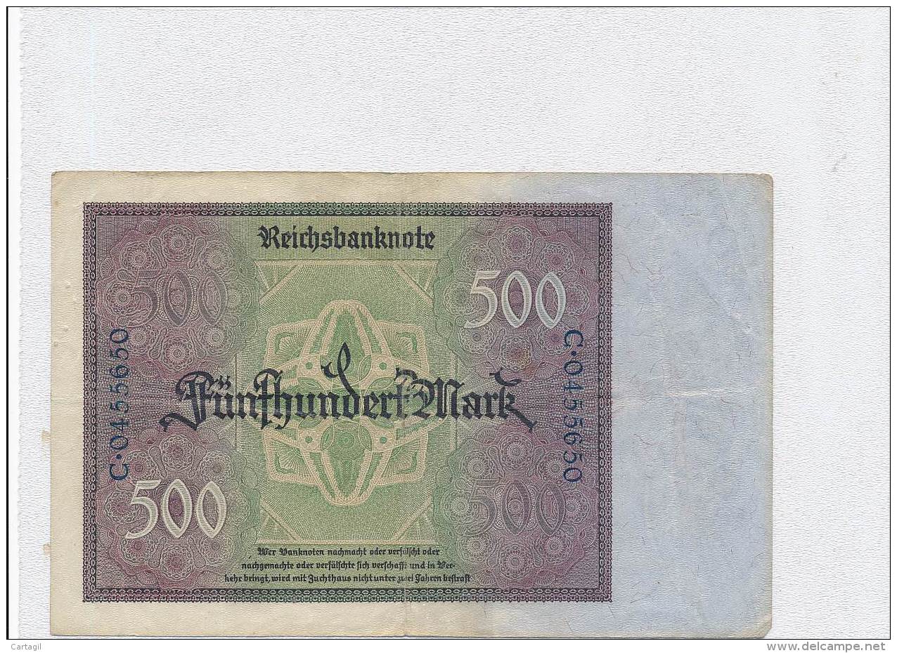 Billets -B3078- Allemagne - 500 Mark 1922 (type, Nature, Valeur, état... Voir  Double Scan) - 500 Mark