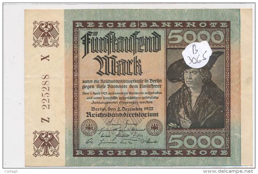 Billets -B3065- Allemagne - 5000 Mark 1922 (type, Nature, Valeur, état... Voir  Double Scan) - 5000 Mark