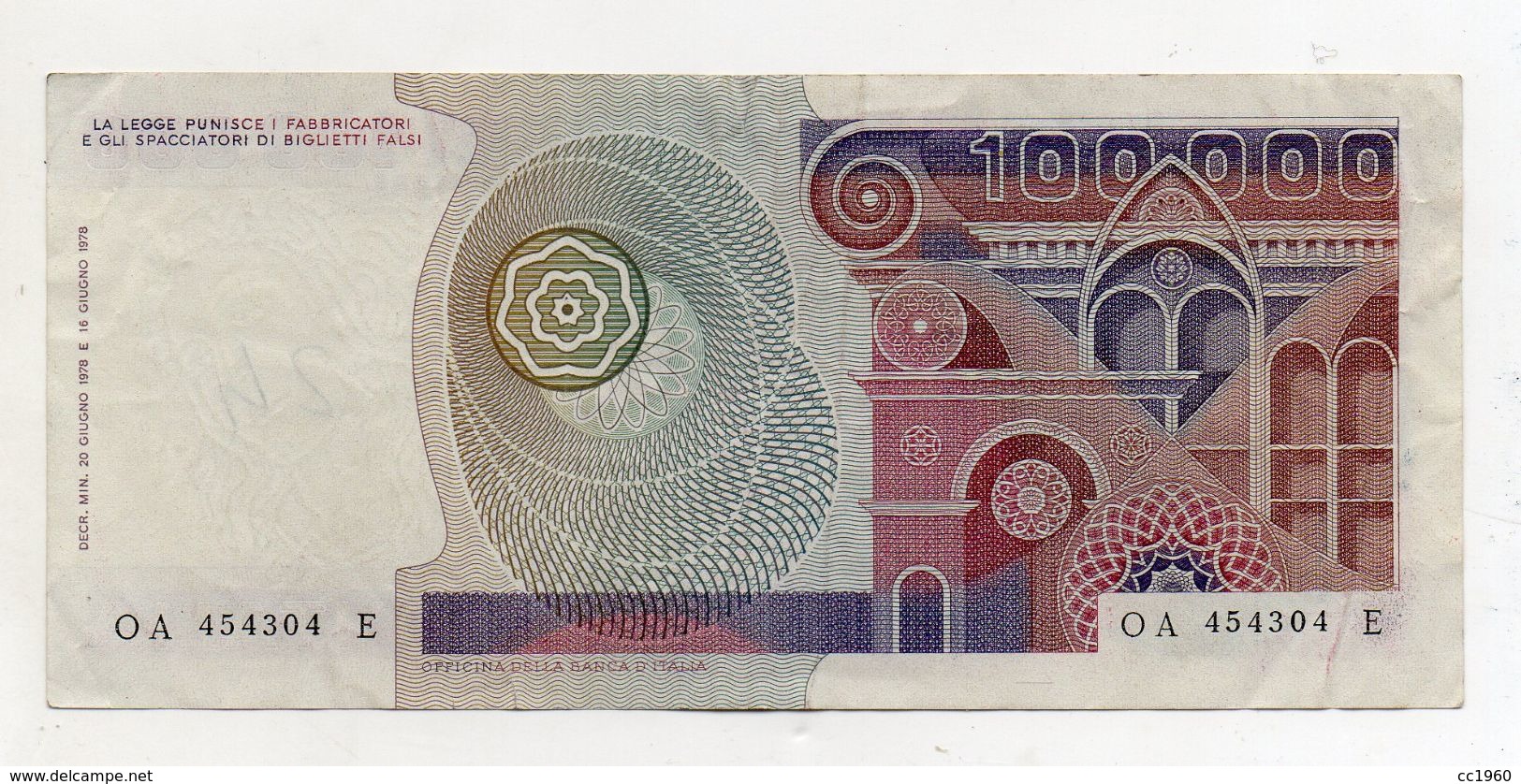 Italia - Banconota Da Lire 100.000 " Botticelli " - Decreto 20.06.1978 - (FDC8133) - 100000 Lire