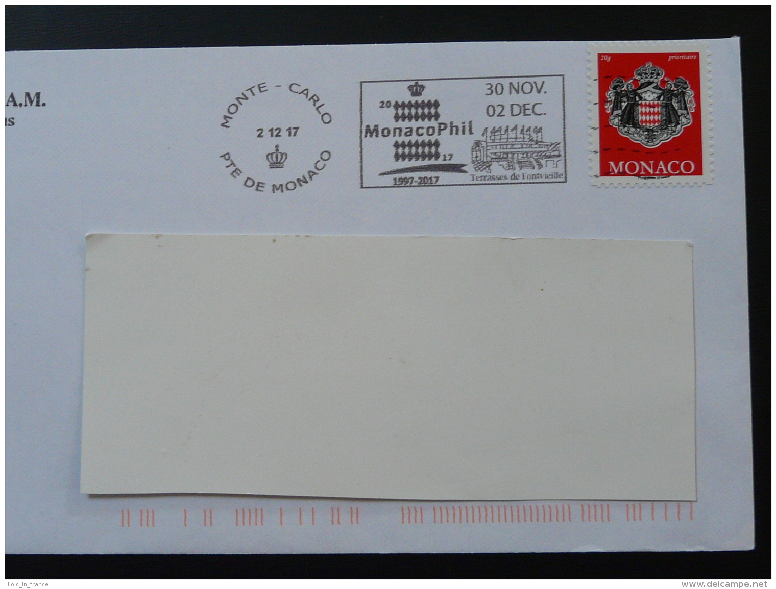 02/12/2017 Monacophil Flamme Monaco Sur Lettre Postmark On Cover - Marcophilie