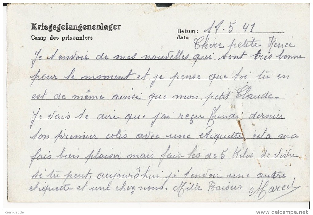 PRISONNIERS De GUERRE - 1941 - CARTE "KRIEGSGEFANGENENPOST" Du STALAG XIIIA - VOIR CENSURE - Guerre De 1939-45