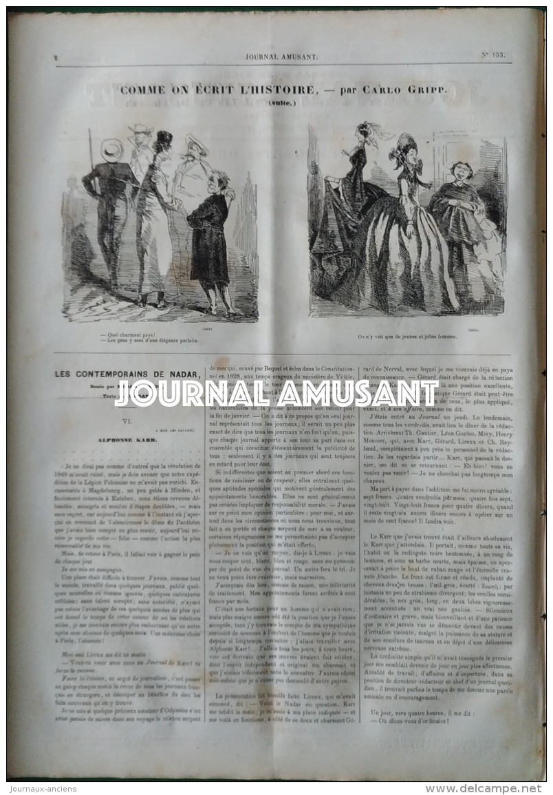 1858  LE JOURNAL AMUSANT - ALPHONSE KARR Par NADAR - LES CONTEMPORAINS DE NADAR - CARLO GRIPP - 1850 - 1899