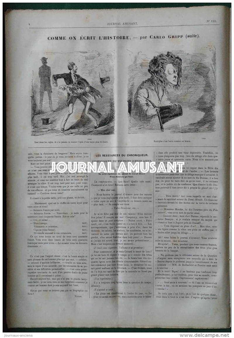 1858  LE JOURNAL AMUSANT - ALPHONSE KARR Par NADAR - LES CONTEMPORAINS DE NADAR - CARLO GRIPP - 1850 - 1899