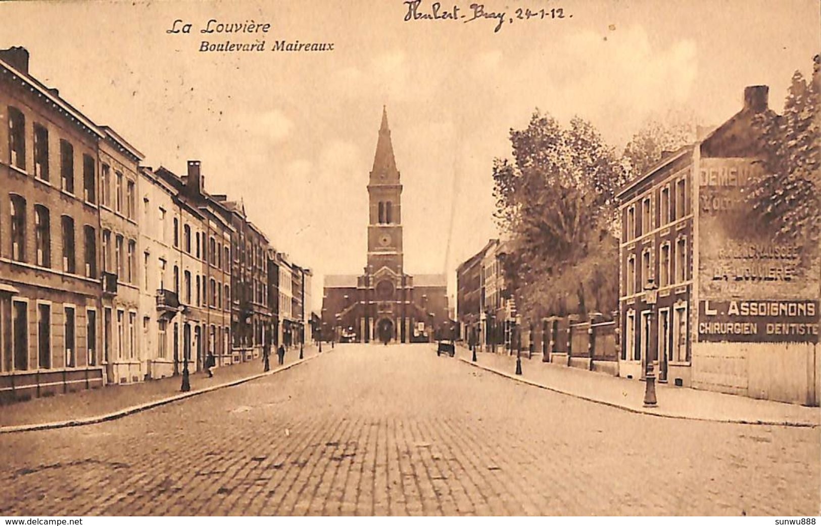 La Louvière - Boulevard Maireaux (animée, 1912, Publicité Chirurgien Dentiste) - La Louvière