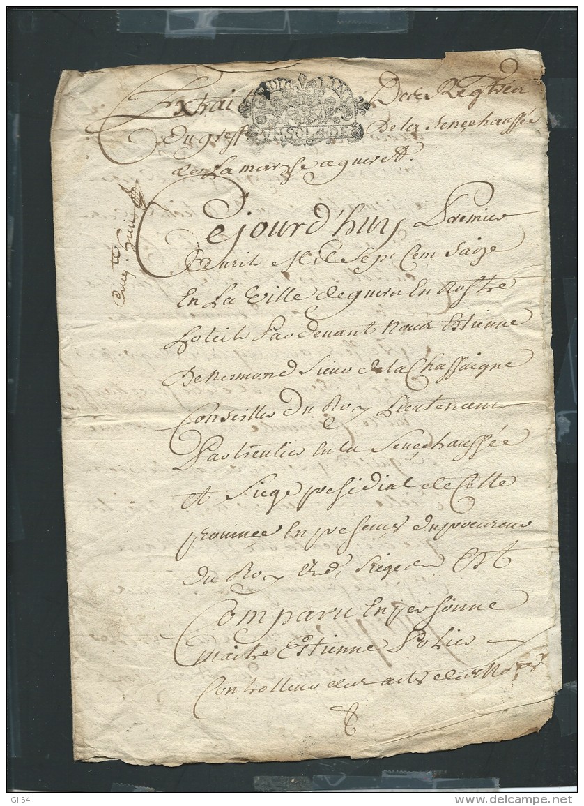 2 Scans -  Acte  La Marche De Gueret " Daté De 1715, Cachet Generalité De Moulin  Creuse- Fab 40 - Documents Historiques