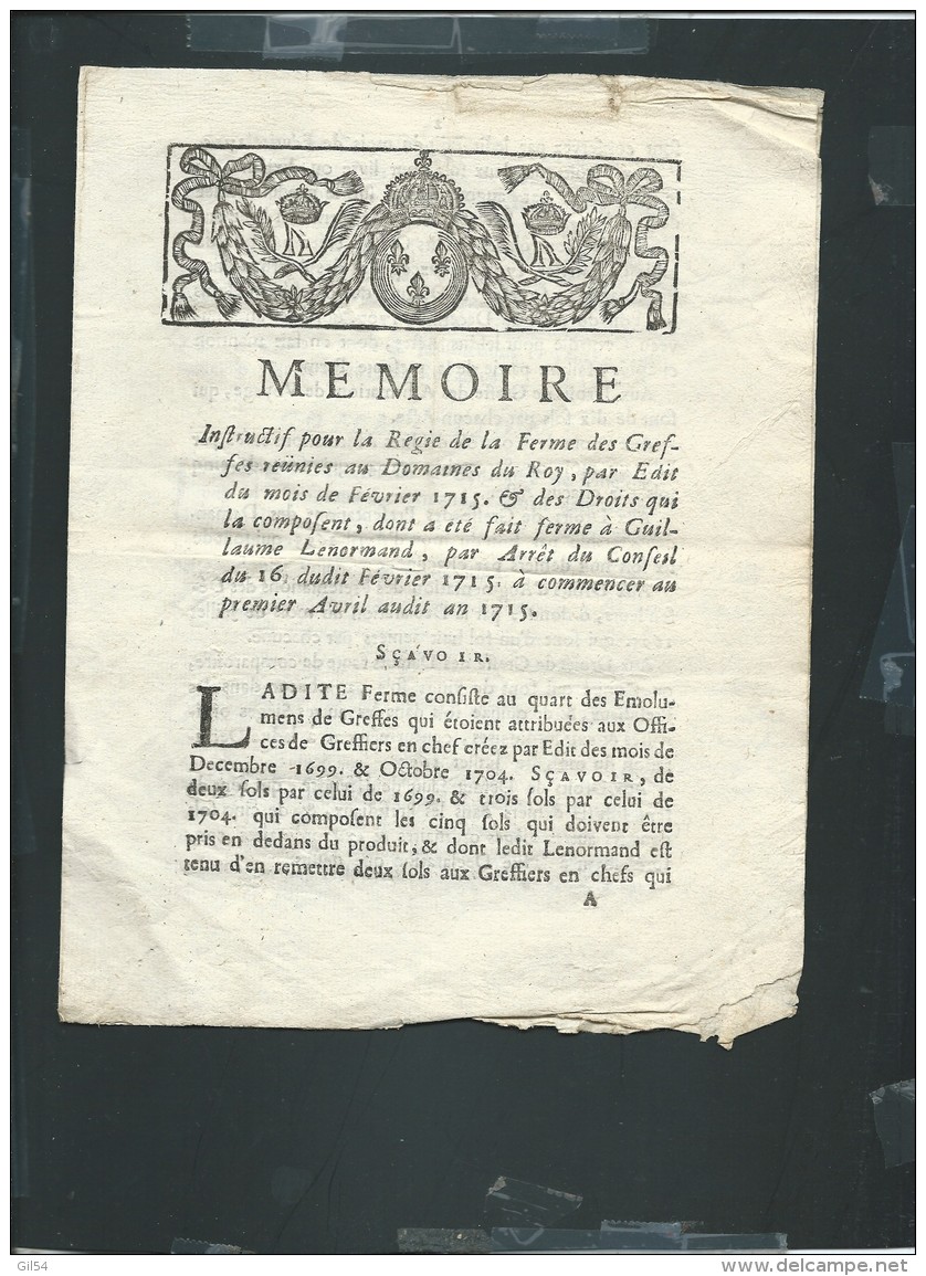 Creuse -acte  4 Pages , Memoire Pour L'attribution D'une Charge En 1715 à Guillaume Lenormand, Gueret  - Fab 41 - Documents Historiques