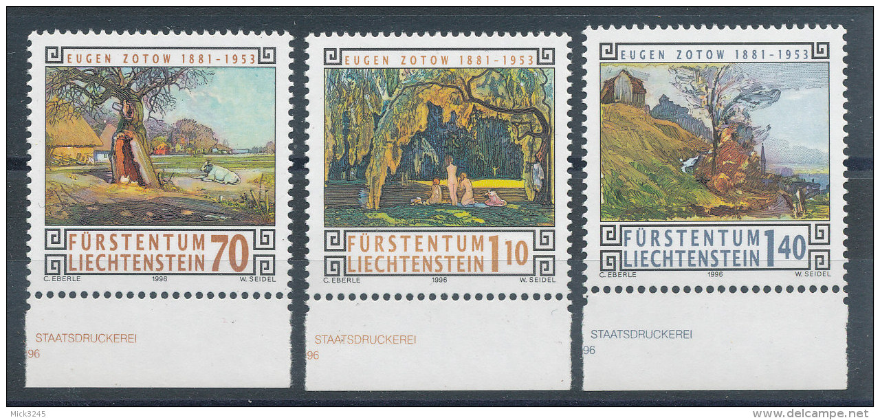 Liechtenstein N°1079 à 1081** Tableaux D'Eugène Zotow - Unused Stamps