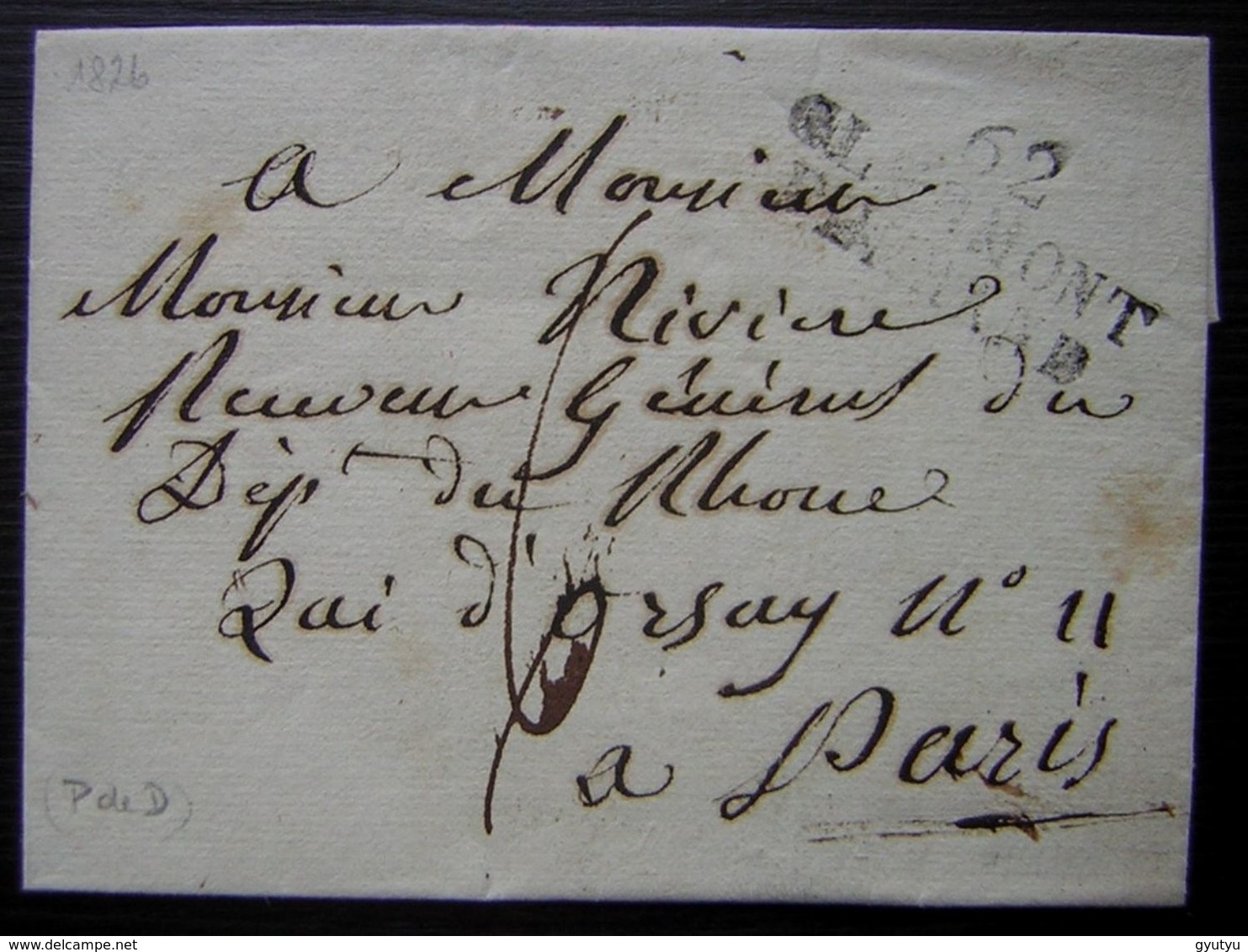 1826 Clermont Ferrand Marque Noire Sur Une Lettre Pour Paris (LSC) - 1801-1848: Précurseurs XIX