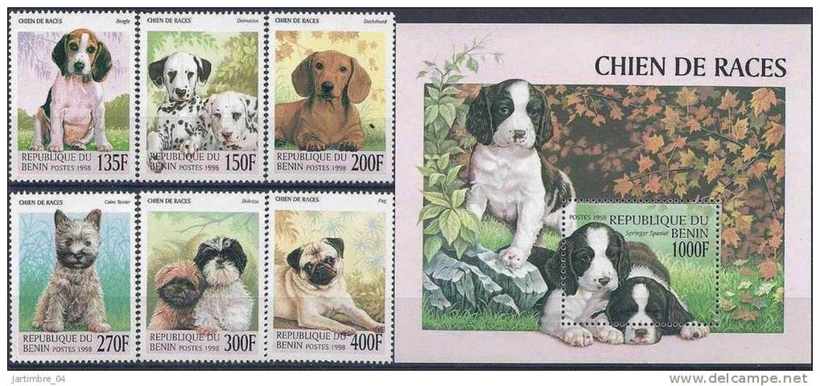 1998 BENIN 838-43+ BF 47** Chiens - Bénin – Dahomey (1960-...)