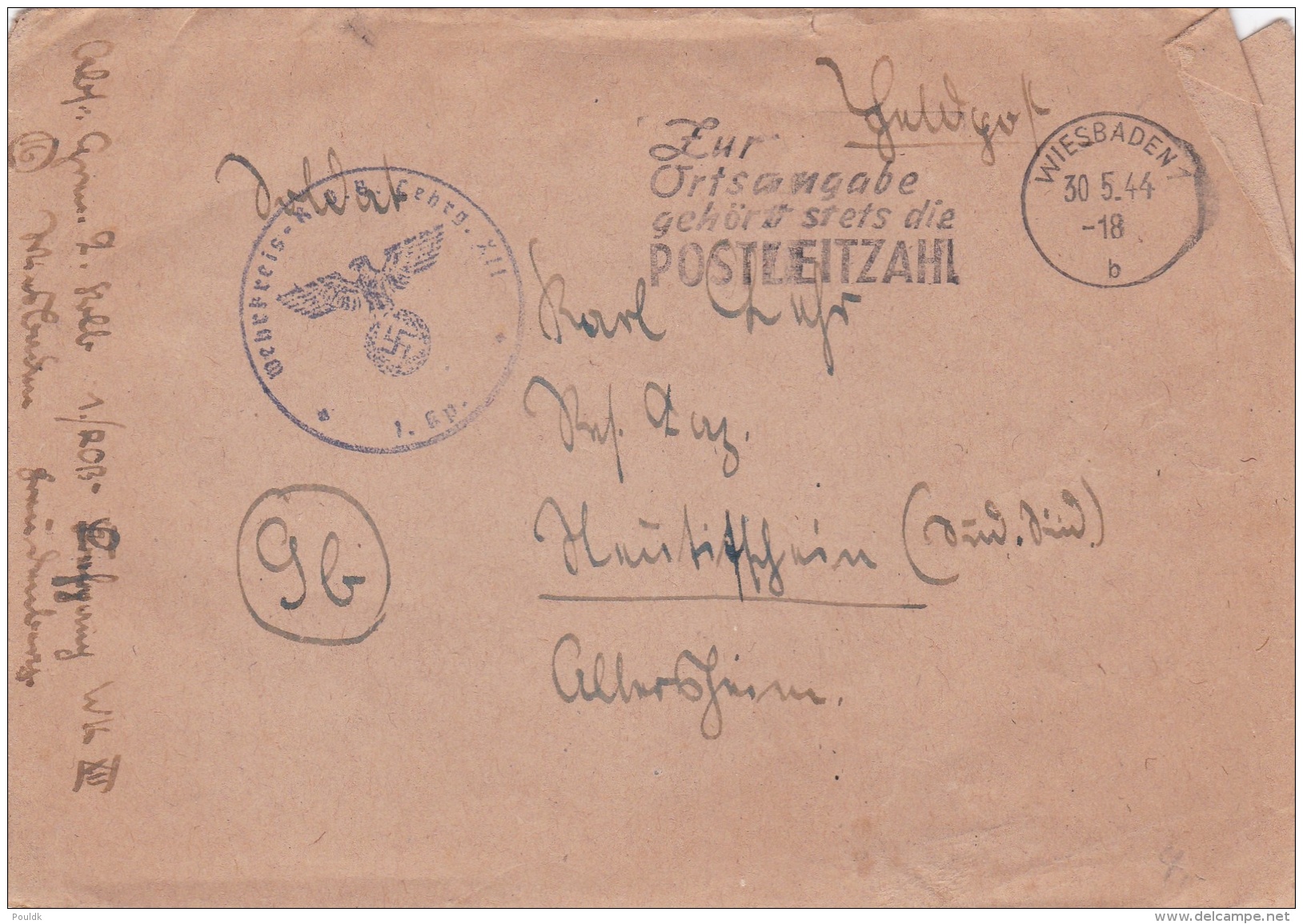 Feldpost WW2: Wehrkreis - R.O.B. Lehrgang XII P/m  Wiesbaden 30.5.1944 - Cover Only (T10-32) - WW2