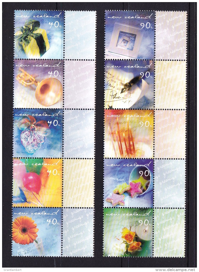 New Zealand 2001 Greetings Set Of 10 As Strips MNH - Unused Stamps