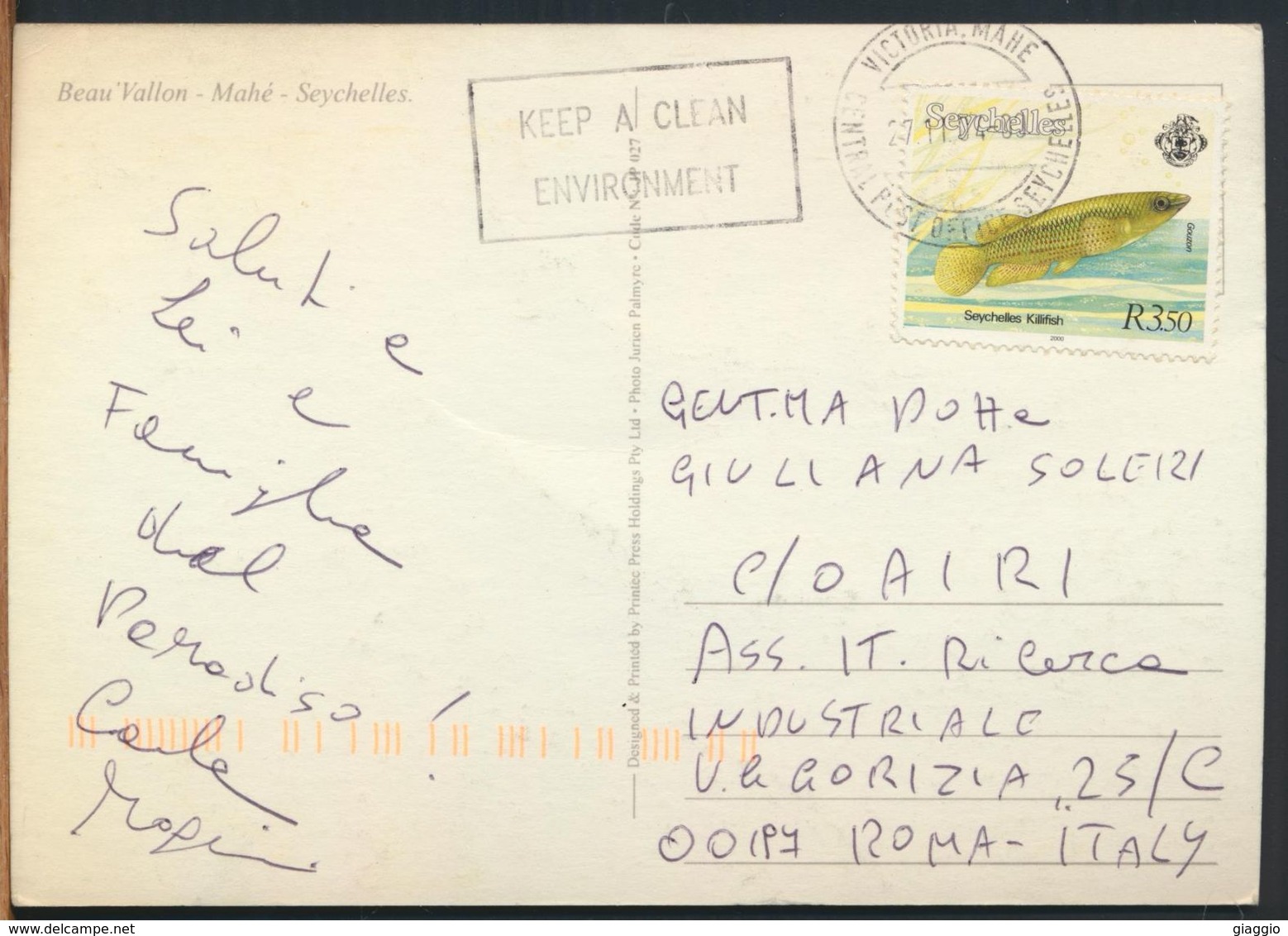 °°° 10592 - SEYCHELLES - BEAU VALLON - MAHE - With Stamps °°° - Seychelles