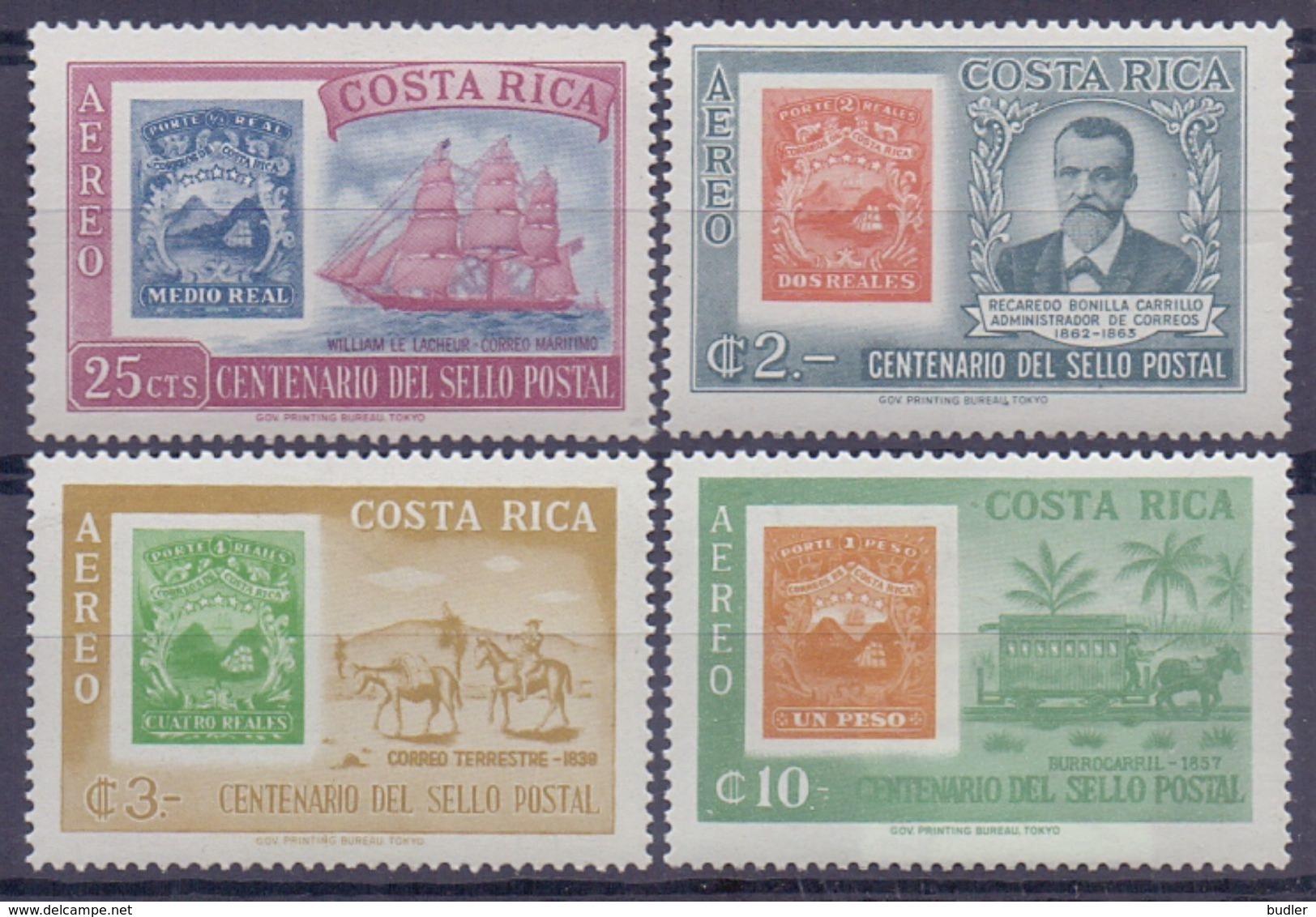 COSTA RICA :1963: Y.PA359-62 Dentelled/neufs/MNH :  ## Centenario Del Sello Postal ## : POST,MAIL,STAMP,STAMP On STAMP, - Costa Rica