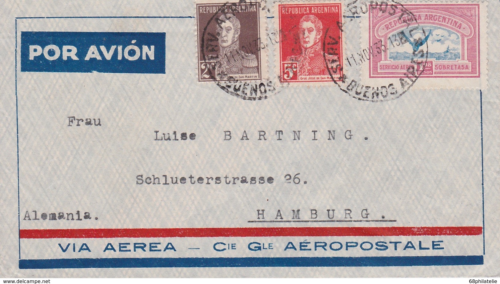 ARGENTINE 1933 PLI AERIEN DE BUENOS AIRES POUR HAMBURG - Lettres & Documents