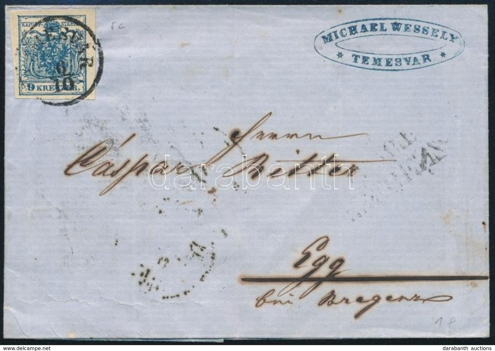 1854 9kr HP II Levélen 'TEMESVÁR' - 'EGG' - Other & Unclassified