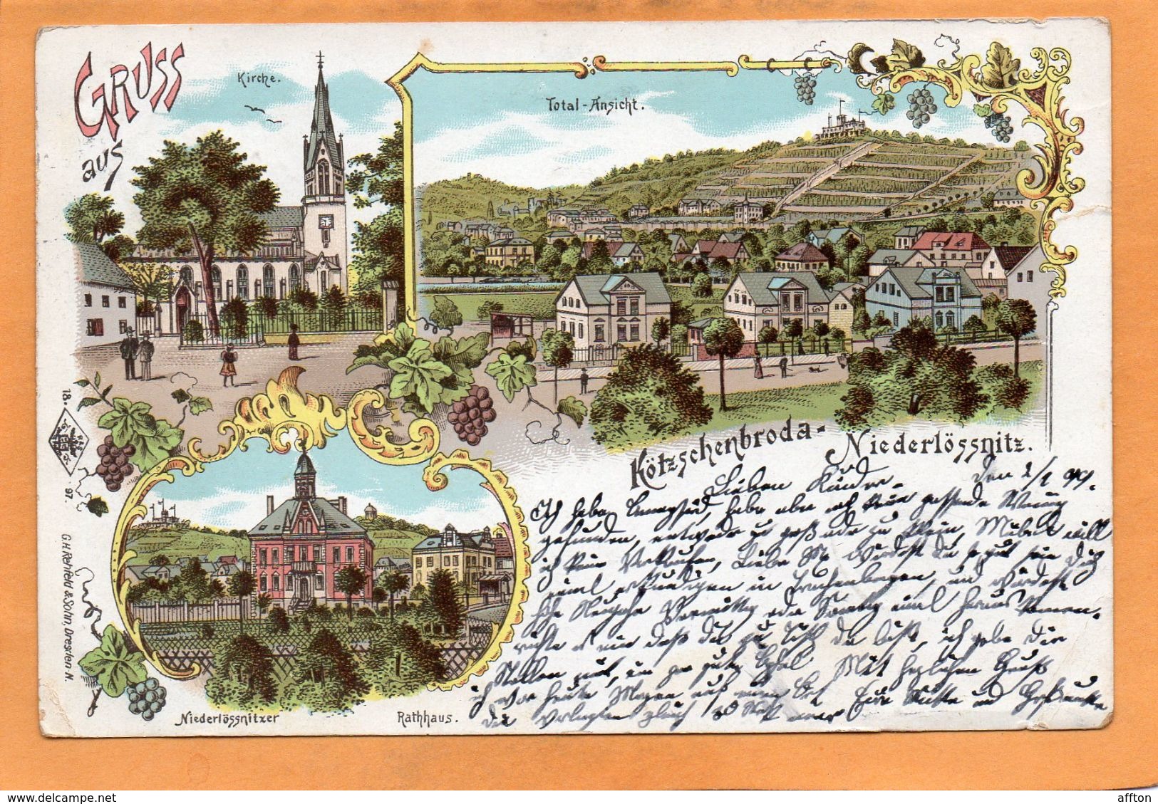 Gruss Aus  Kotzschenbroda Niederlossnitz Germany 1899 Postcard - Nossen