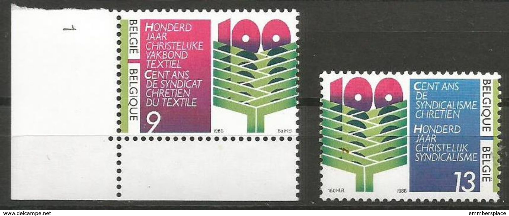 Belgium - 1986 Christian Trade Union MNH **    Sc 1261-2 - Unused Stamps